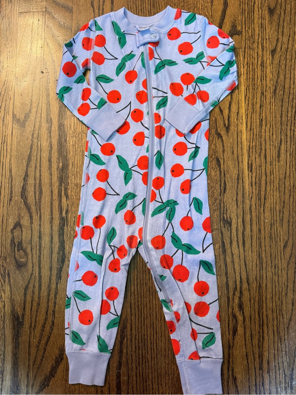 Hanna Andersson Lavender Zip Footie with Red Cherry Print